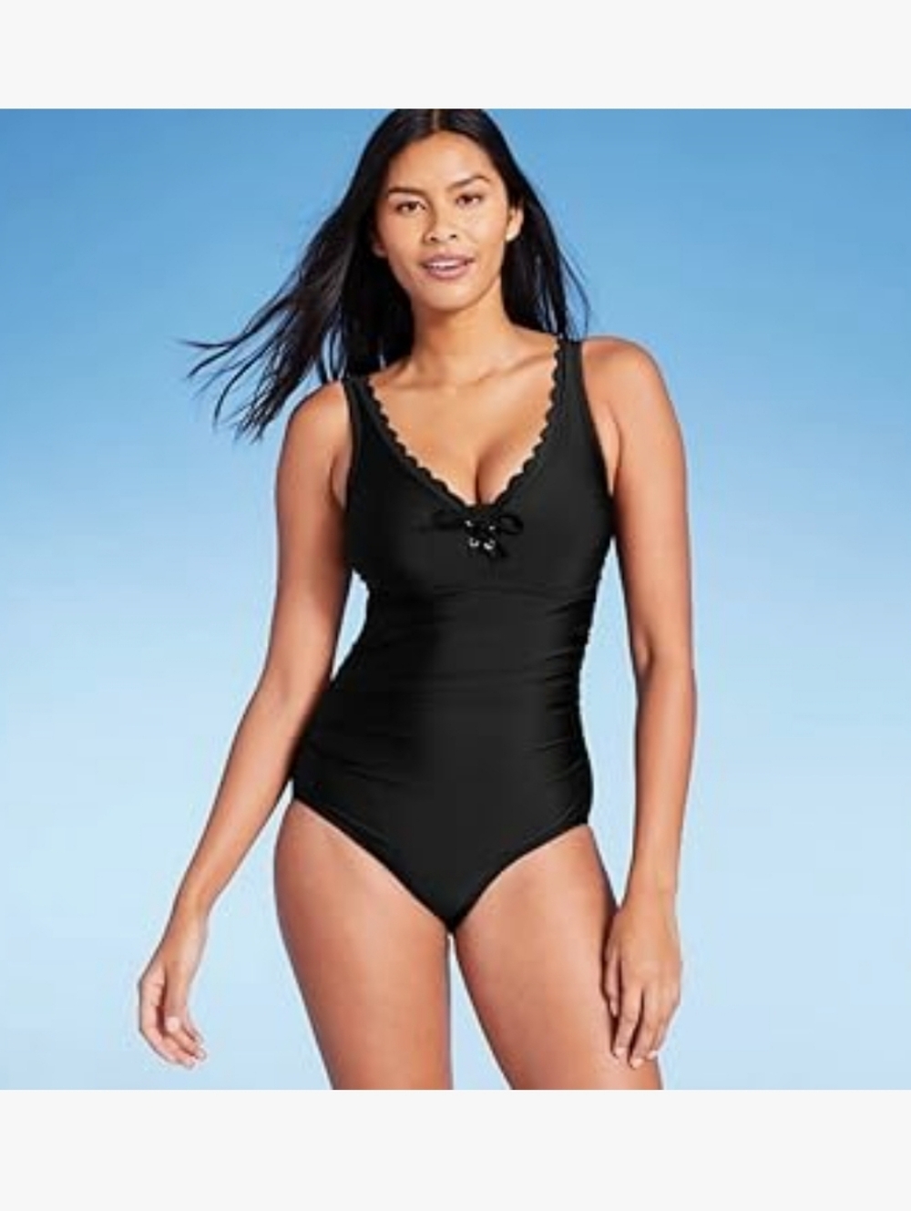 Kona Sol Grommet Scallop High Coverage One Piece Swimsuit Black XL
